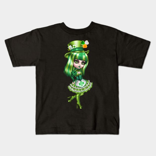 St Patricks Day Girls Anime manga green dress Kids T-Shirt by Pannolinno